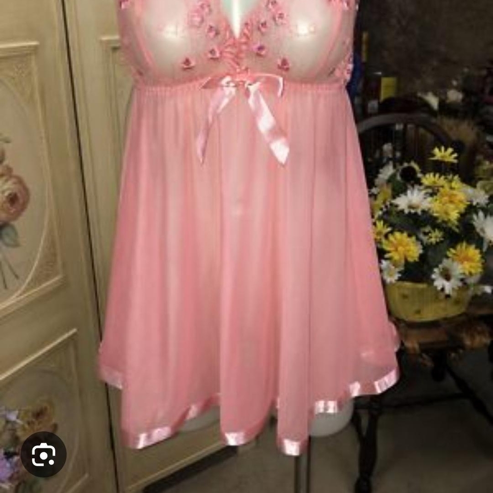 Sheer Pink Babydoll Chemise with Satin Trim